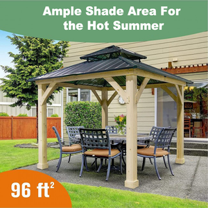 SilverCrate+™ 10 x 10 Feet Patio Pine Wood Hardtop Gazebo with Double Steel Roof for Outdoors
