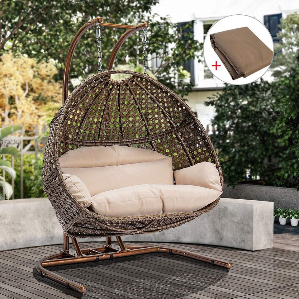 SilverCrate+™ 2 Person X-Large Wicker Rattan Hanging Egg Swing Chair (550lbs capacity)