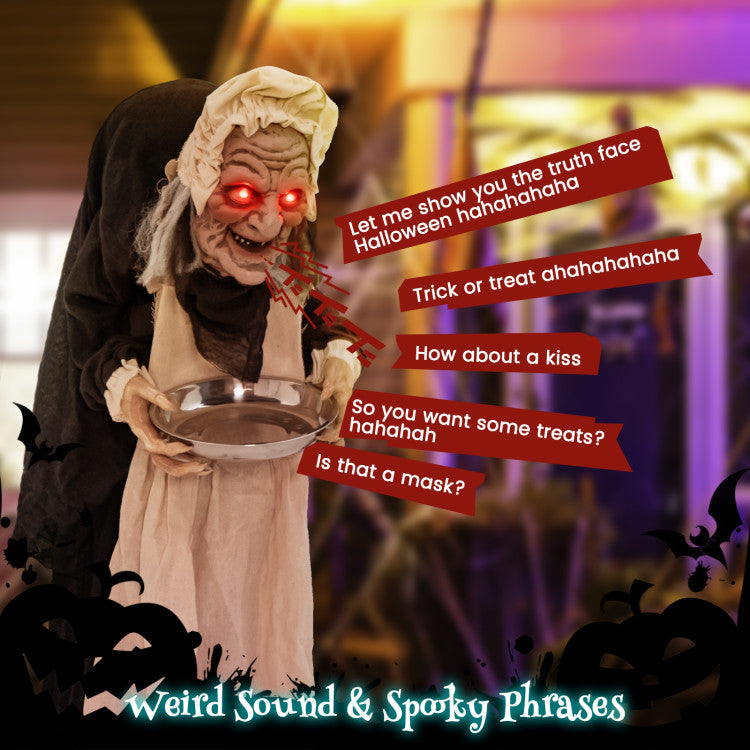 SilverCrate+™ 5.2" Halloween Animatronic Standing Witch & Old Lady (with VOICE EFFECTS)