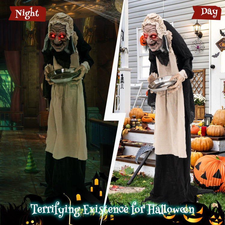 SilverCrate+™ 5.2" Halloween Animatronic Standing Witch & Old Lady (with VOICE EFFECTS)