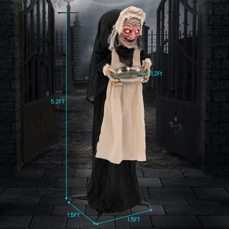 SilverCrate+™ 5.2" Halloween Animatronic Standing Witch & Old Lady (with VOICE EFFECTS)