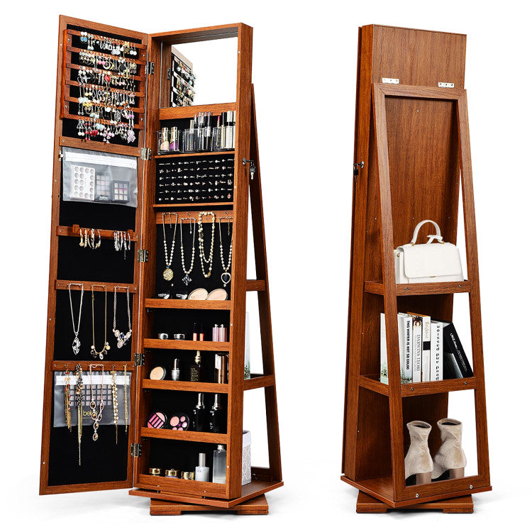SilverCrate+™ 360° Rotatable 3-in-1 Lockable Jewelry Cabinet with Full-Length Mirror