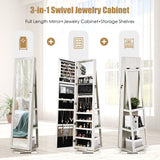SilverCrate+™ 360° Rotatable 3-in-1 Lockable Jewelry Cabinet with Full-Length Mirror