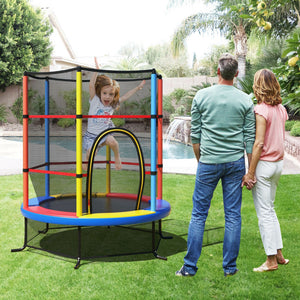 SilverCrate+™ 55 Inch Kids Recreational Trampoline Bouncing Jumping Mat w/ Enclosure Net