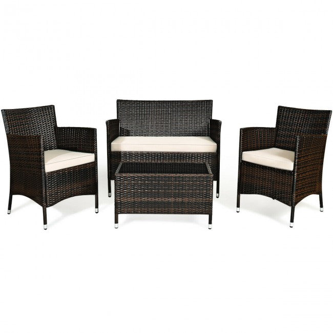 SilverCrate™ 4 Pieces Rattan Sofa Set with Glass Table Patio