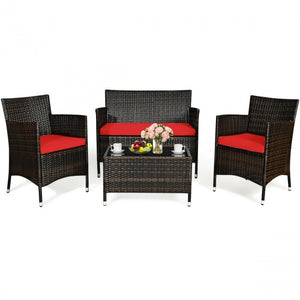 SilverCrate™ 4 Pieces Rattan Sofa Set with Glass Table Patio