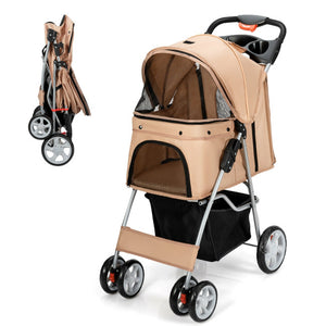 SilverCrate+™ Foldable 4-Wheel Pet Stroller with Storage Basket
