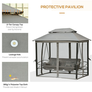 SilverCrate+™ 3-in-1 Folding Patio Swing Gazebo w/ Vented Top, Pillows & Anti-mosquito Mesh