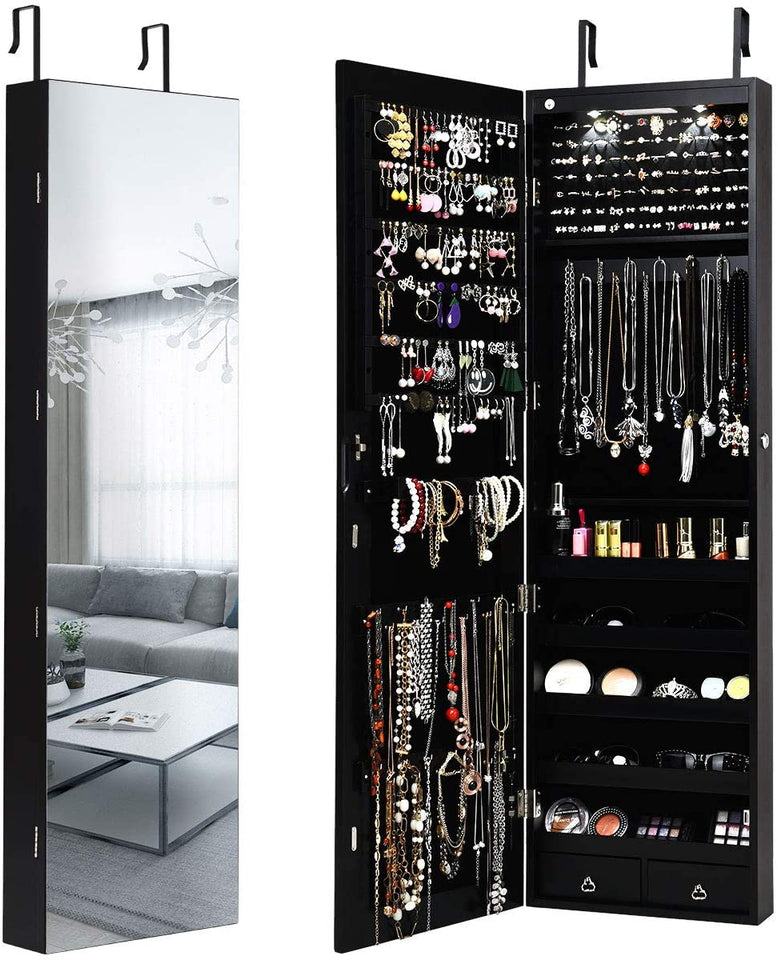 SilverCrate® Jewelry Armoire Cabinets w/ Full-Length Mirror - Standing & Wall/Door Editions - (White & Black)