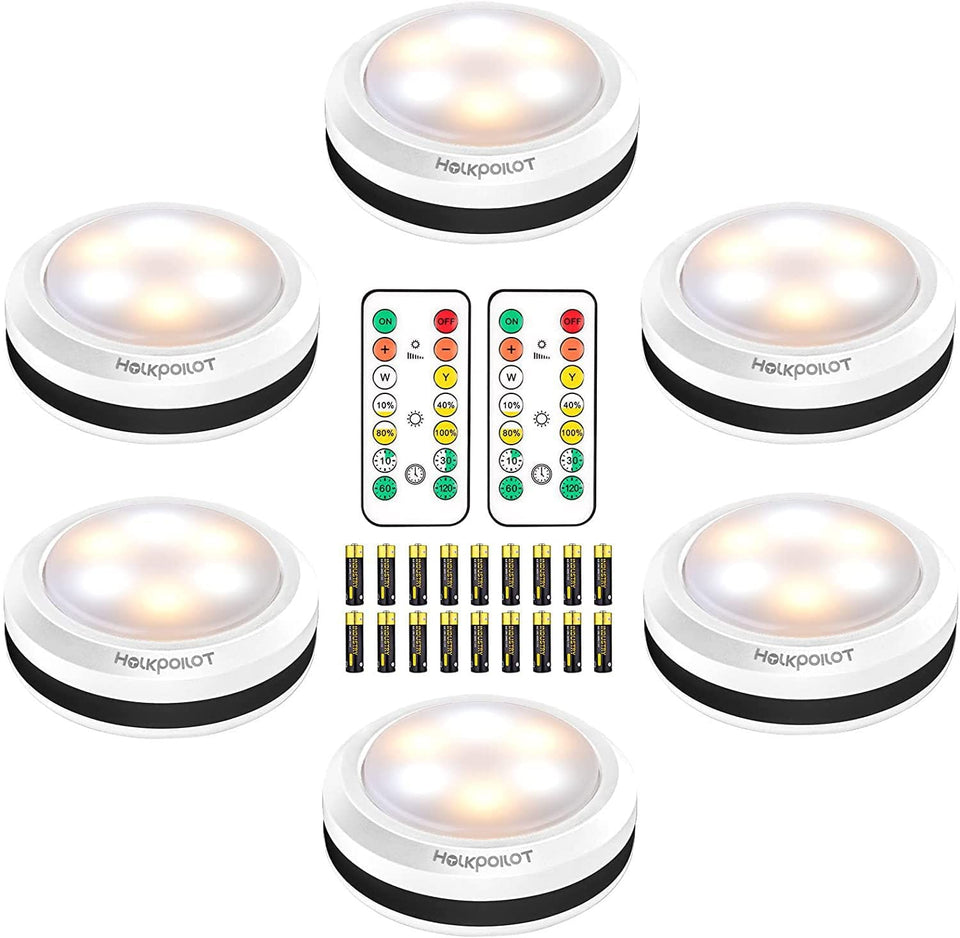 SilverCrate+™ Puck Lights with Remote Control (6Pack with 18 Batteries)