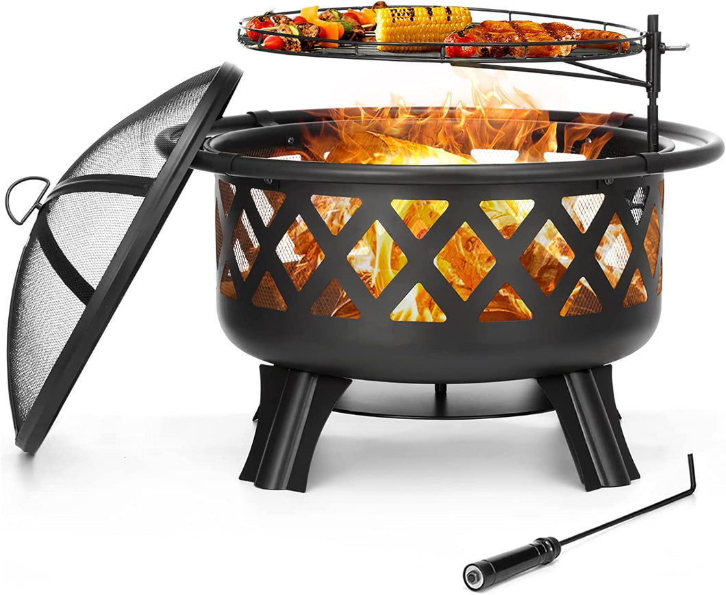 SilverCrate+™ 30'' 2-in-1 Outdoor BBQ Fire Pit