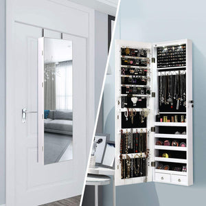 SilverCrate® Jewelry Armoire Cabinets w/ Full-Length Mirror - Standing & Wall/Door Editions - (White & Black)
