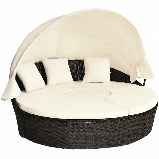 SilverCrate+™ Patio Round Daybed Rattan Furniture Sets with Canopy