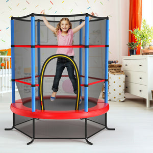 SilverCrate+™ 55 Inch Kids Recreational Trampoline Bouncing Jumping Mat w/ Enclosure Net