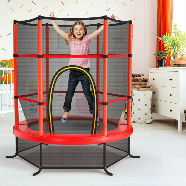 SilverCrate+™ 55 Inch Kids Recreational Trampoline Bouncing Jumping Mat w/ Enclosure Net