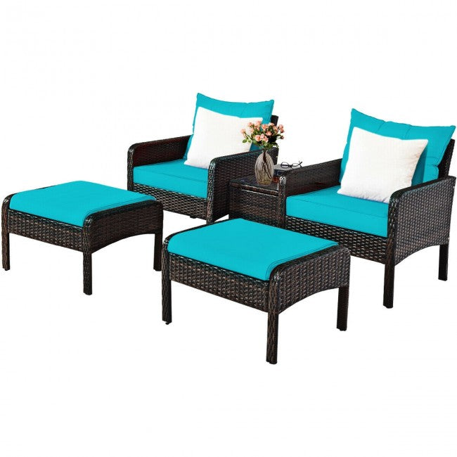 SilverCrate™ 5 Pieces Patio Sofa Ottoman Furniture Set with Cushions