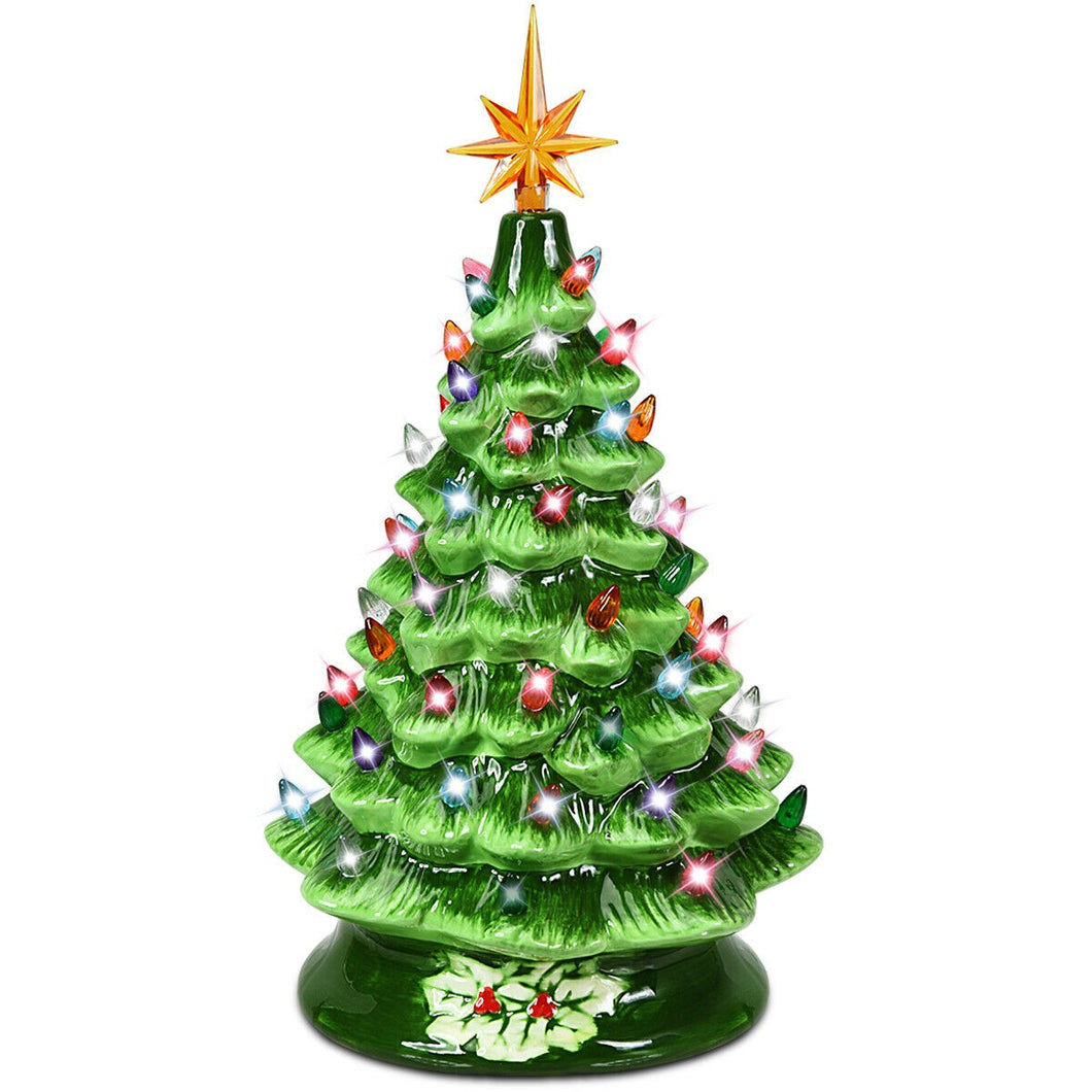 SilverCrate+™ 15 Inch Pre-Lit Hand-Painted Ceramic Christmas Tree