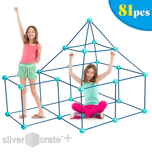 SilverCrate+™ Kids Fort Building Kit - Indoor & Outdoor Gift Toys (81 Pieces)