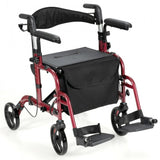 SilverCrate+™ 2-in-1 Adjustable Rollator Wheelchair With Armrests (300lbs cap.)