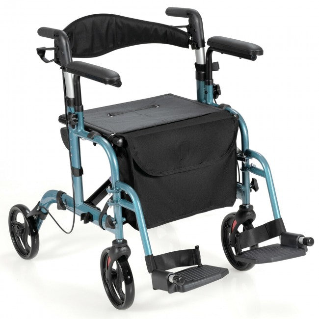 SilverCrate+™ 2-in-1 Adjustable Rollator Wheelchair With Armrests (300lbs cap.)