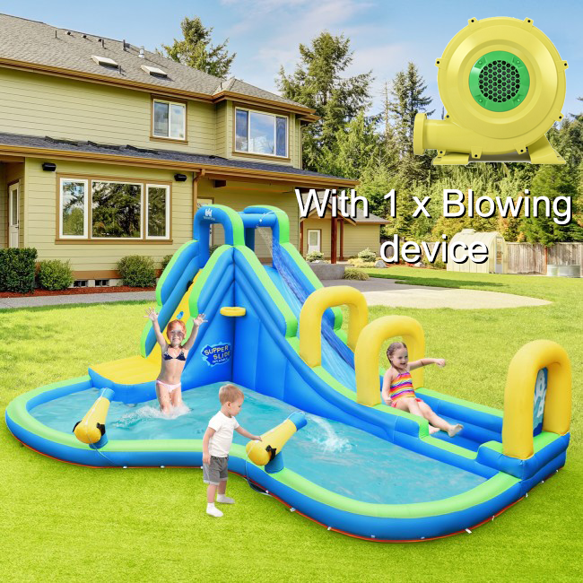 SilverCrate+™ Inflatable Kids Bounce House with Water Slides & Water Cannons w/ Blower