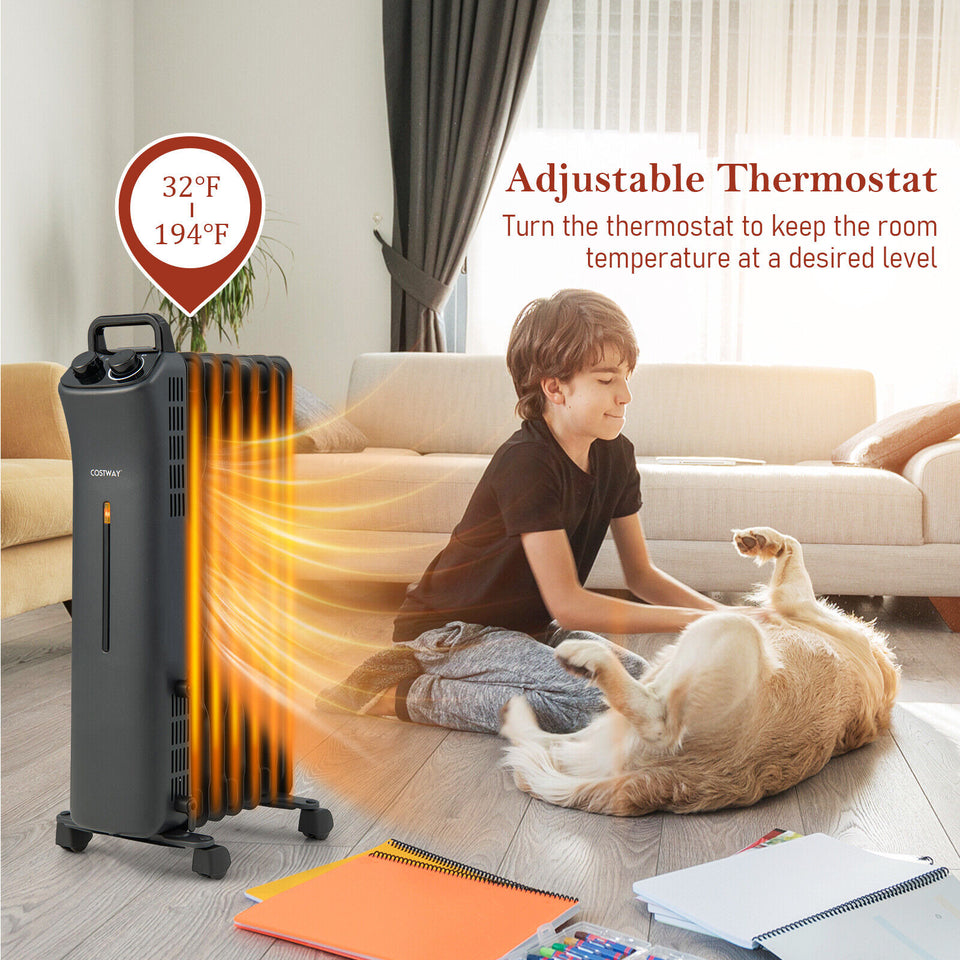 SilverCrate+™ 1500W Oil Filled Electric Space Heater w/Adjustable Thermostat (400sq ft)