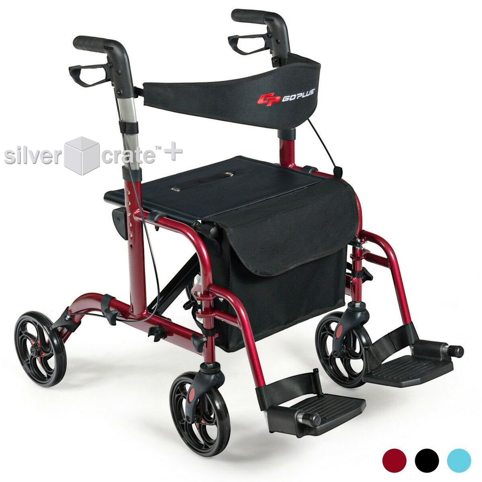 SilverCrate+™ 2-in-1 Adjustable Rollator Wheelchair (300lbs cap.)