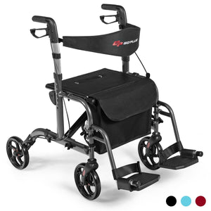 SilverCrate+™ 2-in-1 Adjustable Rollator Wheelchair (300lbs cap.)