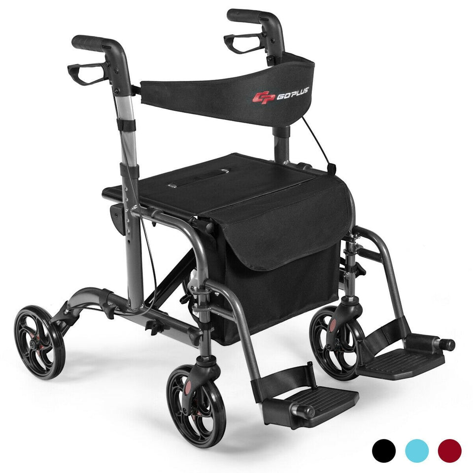 SilverCrate+™ 2-in-1 Adjustable Rollator Wheelchair (300lbs cap 