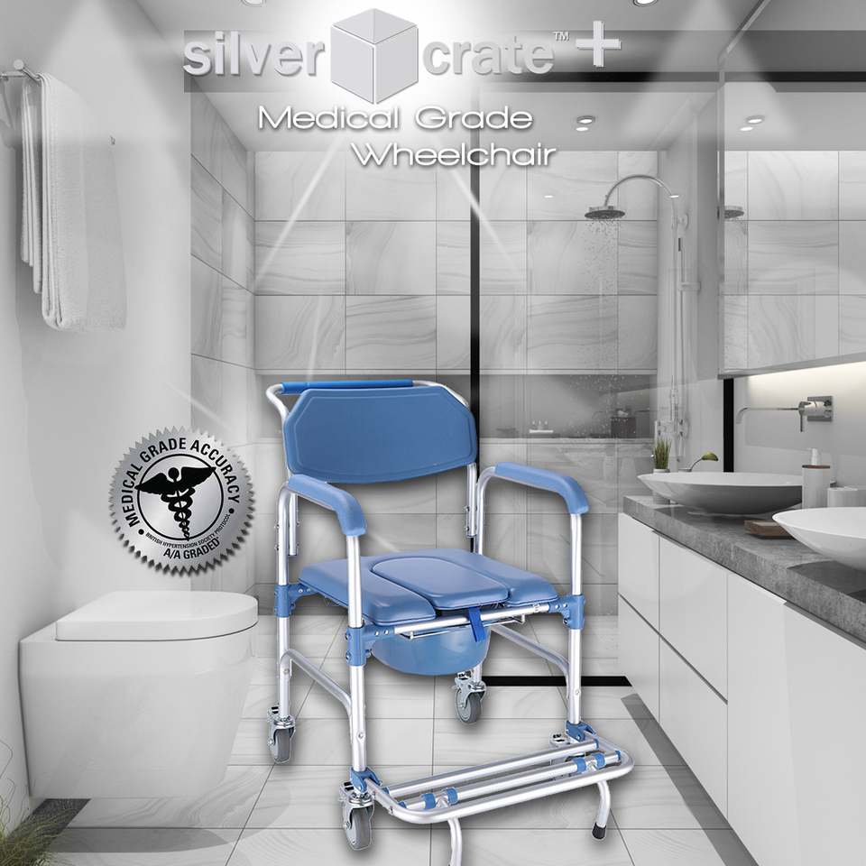 SilverCrate+™ Premium Medical Grade Commode Wheelchair w/ Tray (for Surgery Patients, Elderly & more)